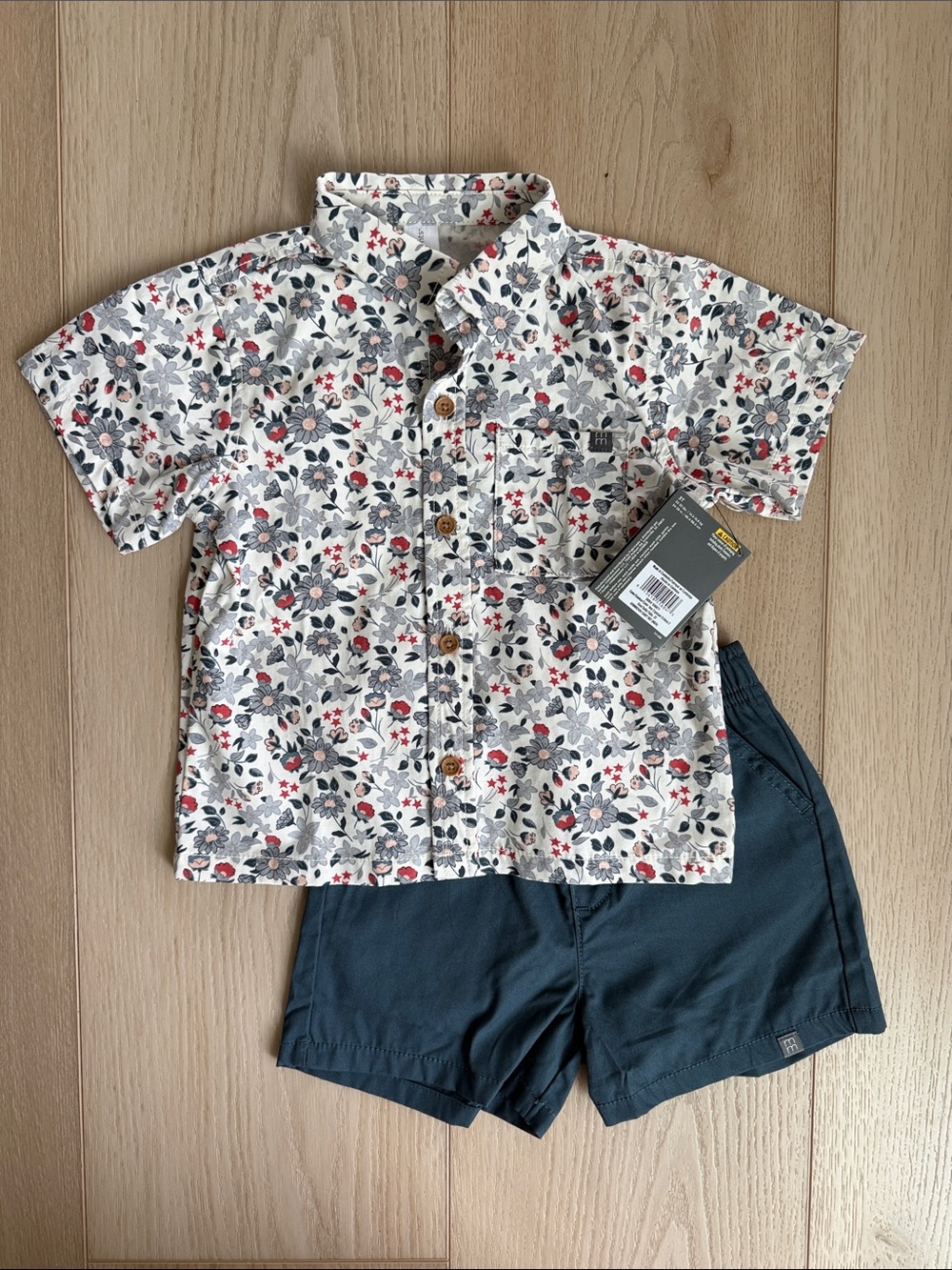 Modern Moments Floral Short Sleeve Button Down Shirt and Shorts Set